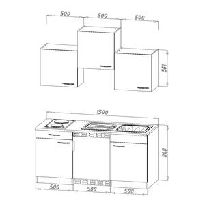 Single-Küchenzeile Cano II Inklusive Elektrogeräte - Weiß / Eiche Dunkel Dekor - Breite: 150 cm - Glaskeramik