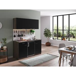 Mini keuken Cano I Inclusief elektrische apparaten - Zwart/Donkere eikenhouten look - Breedte: 150 cm - Glas-keramisch