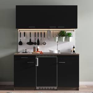 Mini keuken Cano I Inclusief elektrische apparaten - Zwart/Donkere eikenhouten look - Breedte: 150 cm - Kookplaten