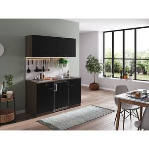 Mini keuken Cano I Inclusief elektrische apparaten - Zwart/Donkere eikenhouten look - Breedte: 150 cm - Kookplaten