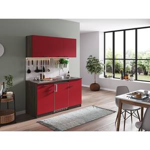Mini keuken Cano I Inclusief elektrische apparaten - Rood/Donkere eikenhouten look - Breedte: 150 cm - Kookplaten