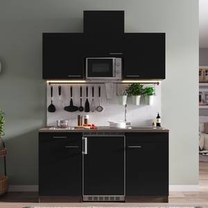 Mini keuken Cano II Inclusief elektrische apparaten - Zwart/Donkere eikenhouten look - Breedte: 150 cm - Glas-keramisch