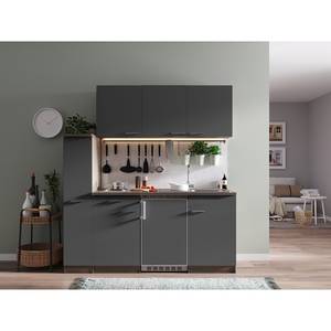 Cuisine Cano I Appareils électroménagers inclus - Gris / Imitation chêne foncé - Largeur : 180 cm - Plaque de cuisson