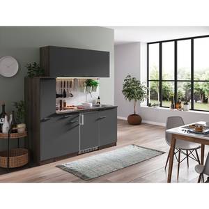 Mini keuken Cano I Inclusief elektrische apparaten - Grijs/Donkere eikenhouten look - Breedte: 180 cm - Glas-keramisch