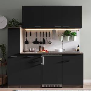 Mini keuken Cano I Inclusief elektrische apparaten - Zwart/Donkere eikenhouten look - Breedte: 180 cm - Glas-keramisch
