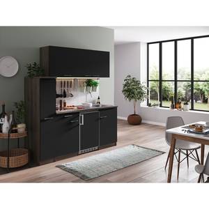 Mini keuken Cano I Inclusief elektrische apparaten - Zwart/Donkere eikenhouten look - Breedte: 180 cm - Glas-keramisch