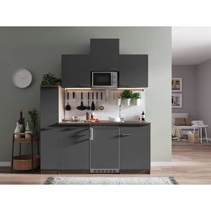 Mini keuken Cano II Inclusief elektrische apparaten - Grijs/Donkere eikenhouten look - Breedte: 180 cm - Glas-keramisch