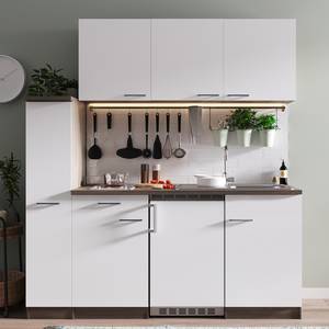 Mini keuken Cano I Inclusief elektrische apparaten - Wit/donkere eikenhouten look - Breedte: 180 cm - Glas-keramisch