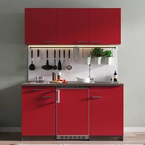 Cuisine Cano I Appareils électroménagers inclus - Rouge / Imitation chêne foncé - Largeur : 150 cm - Vitrocéramique