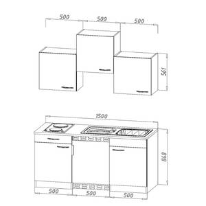 Cuisine Cano I Appareils électroménagers inclus - Rouge / Imitation chêne foncé - Largeur : 150 cm - Vitrocéramique