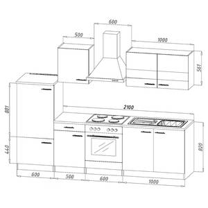 Küchenzeile Andrias II Inklusive Elektrogeräte - Schwarz / Eiche Sägerau Dekor - Breite: 270 cm - Ohne Kochfeld