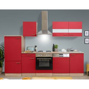 Keukenblok Andrias IV Rood/Grof gezaagde eikenhouten look - Breedte: 280 cm - Zonder haardplaat