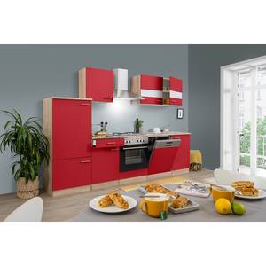 Keukenblok Andrias IV Rood/Grof gezaagde eikenhouten look - Breedte: 280 cm - Zonder haardplaat