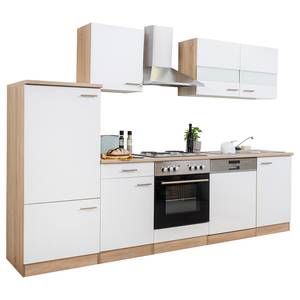 Cuisine équipée Andrias IV Blanc / Imitation chêne brut de sciage - Largeur : 280 cm - Sans table de cuisson