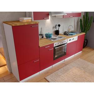 Küchenzeile Andrias III Rot / Nussbaum Dekor - Breite: 280 cm - Ohne Kochfeld - Ohne Elektrogeräte