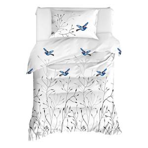 Parure de lit Fidella Coton renforcé - Blanc / Bleu - 135 x 200 cm + oreiller 80 x 80 cm
