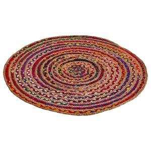 Tapis Ethno Jute / Coton - Multicolore - Rose foncé