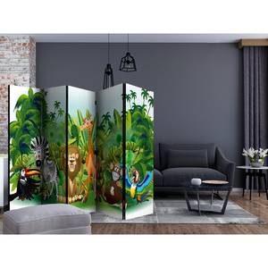 Paravent Jungle Animals Intissé sur bois massif - Multicolore - 5 éléments