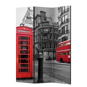 Paravent London Icons Vlies auf Massivholz  - Schwarz / Rot- 3-teilig