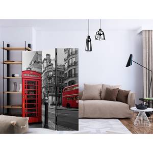 Paravent London Icons Intissé sur bois massif - Noir / Rouge - 3 éléments