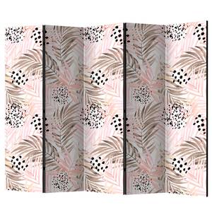 Paravento Pink Palm Leaves Tessuto non tessuto su legno massello  - Multicolore - 5 pannelli