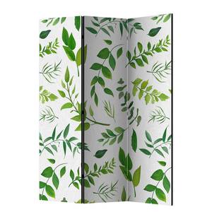 Paravent Green Twigs Vlies auf Massivholz  - Weiß / Grün- 3-teilig
