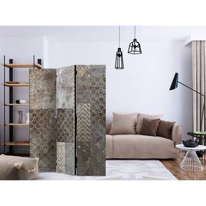 Kamerscherm Geometric Textures vlies op massief hout  - grijs - 3-delige set