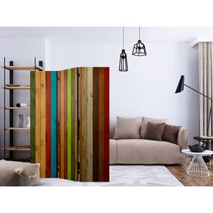 Paravent Wooden Rainbow Intissé sur bois massif - Multicolore - 3 éléments