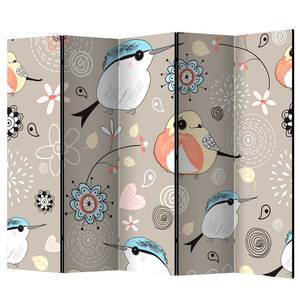 Paravento Natural Pattern With Birds Tessuto non tessuto su legno massello  - Multicolore - 5 pezzi