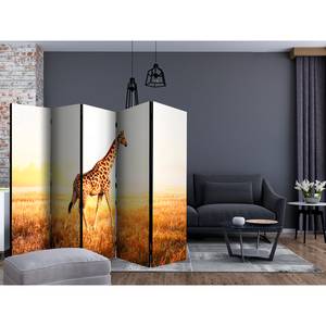 Paravent Giraffe Walk Intissé sur bois massif - Multicolore - 5 éléments