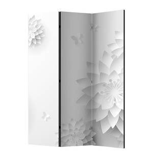 Kamerscherm Oriental Flowers vlies op massief hout  - zwart-wit - 3-delige set