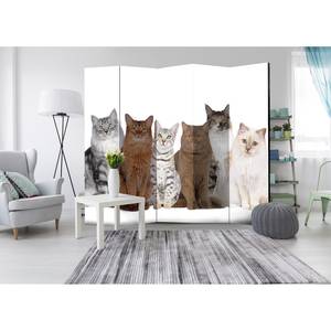 Paravent Sweet Cats Intissé sur bois massif - Multicolore - 5 éléments