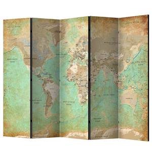 Paravent Turquoise World Map Vlies auf Massivholz  - Mehrfarbig- 5-teilig