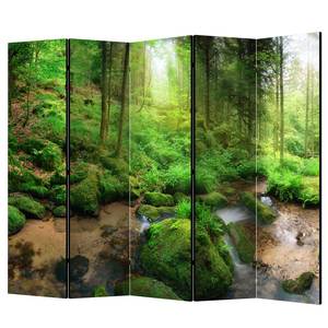 Paravent Humid Forest Intissé sur bois massif - Vert - 5 éléments