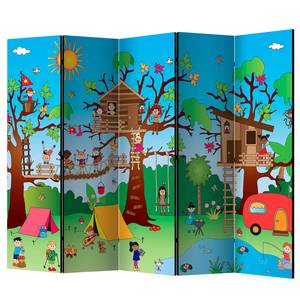 Paravento Happy Children Tessuto non tessuto su legno massello  - Multicolore - 5 pezzi