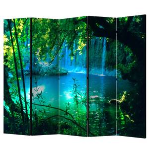 Kamerscherm Kursunlu Waterfalls vlies op massief hout  - blauw/groen - 5-delige set