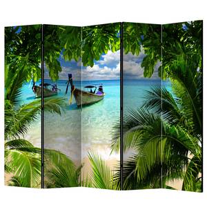 Kamerscherm Tropical Paradise vlies op massief hout  - blauw/groen - 5-delige set