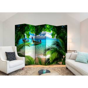 Kamerscherm Tropical Paradise vlies op massief hout  - blauw/groen - 5-delige set