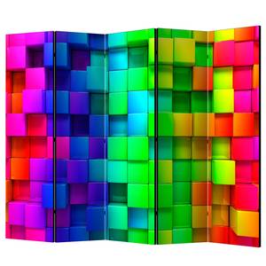 Paravent Colourful Cubes Vlies auf Massivholz  - Mehrfarbig - 5-teilig