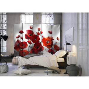 Paravent Poppies in the Moonlight Vlies auf Massivholz  - Mehrfarbig - 5-teilig