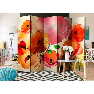 Kamerscherm Velvet Poppies vlies op massief hout  - meerdere kleuren - 5-delige set