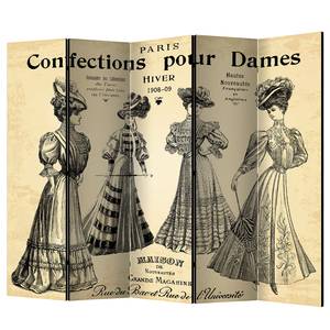 Paravento Confections pour Dames Tessuto non tessuto su legno massello  - Beige / Nero - 5 pezzi