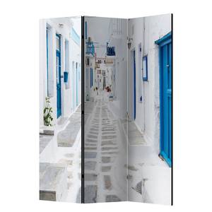 Paravento Greek Dream Island Tessuto non tessuto su legno massello  - Bianco / Blu - 3 pezzi