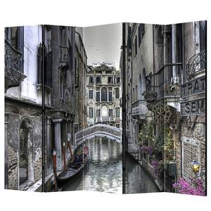 Paravent Romantic Venice Intissé sur bois massif - Gris - 5 éléments