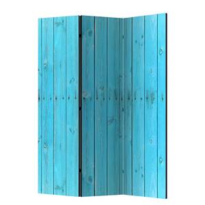 Paravent The Blue Boards Vlies auf Massivholz  - Blau - 3-teilig