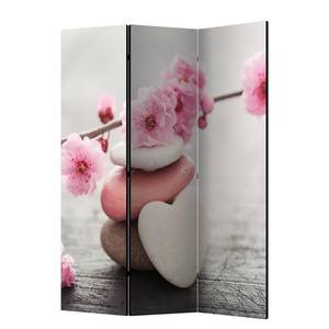 Kamerscherm Zen Flowers vlies op massief hout  - roze/grijs - 3-delig