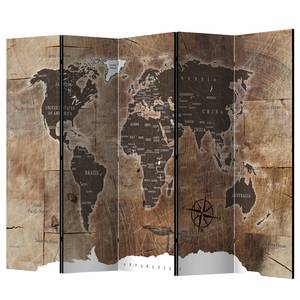 Paravento Map on the Wood Tessuto non tessuto su legno massello  - Marrone - 5 pannelli