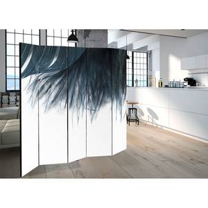 Kamerscherm Dark Blue Feather vlies op massief hout  - meerdere kleuren - 5-delige set