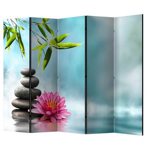 Paravent Water Lily and Zen Stones Intissé sur bois massif - Multicolore - 5 éléments