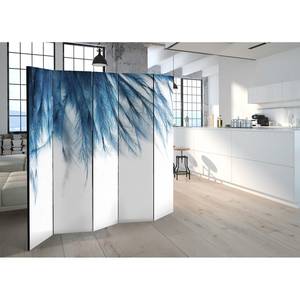 Paravento Sapphire Feathers Tessuto non tessuto su legno massello  - Blu / Bianco - 5 pezzi